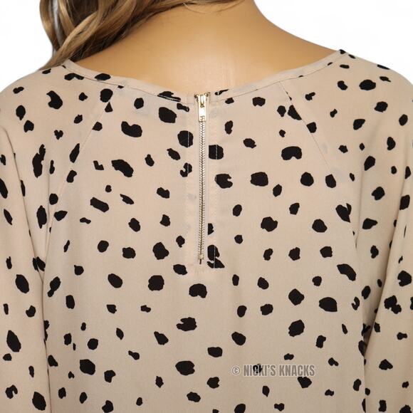 Papermoon Stitch Fix Animal Spot Blouse Sheer Tie Cuff 3/4 Sleeve Beige Black M - Picture 5 of 8